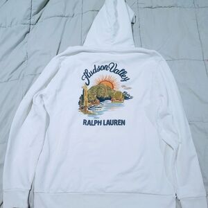 Polo Ralph Lauren Hudson Valley Hoodie XL White Embroidered Scenic Graphic Arts
